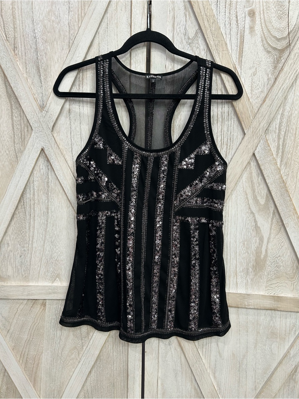 Express Black Sequin Racerback Tank Top